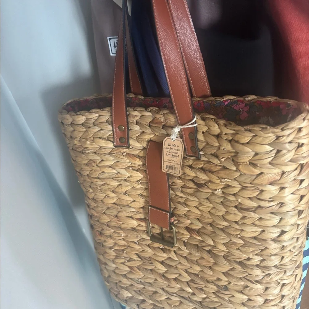NATURAL LIFE Tan Woven Tote with Brown Accents - Picture 1 of 1
